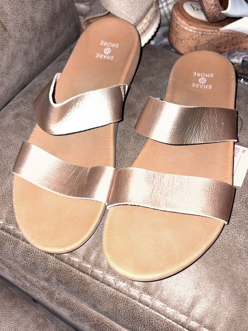 Shade & Shore Women’s Metallic Rose Gold Double-Strap Slide Sandals